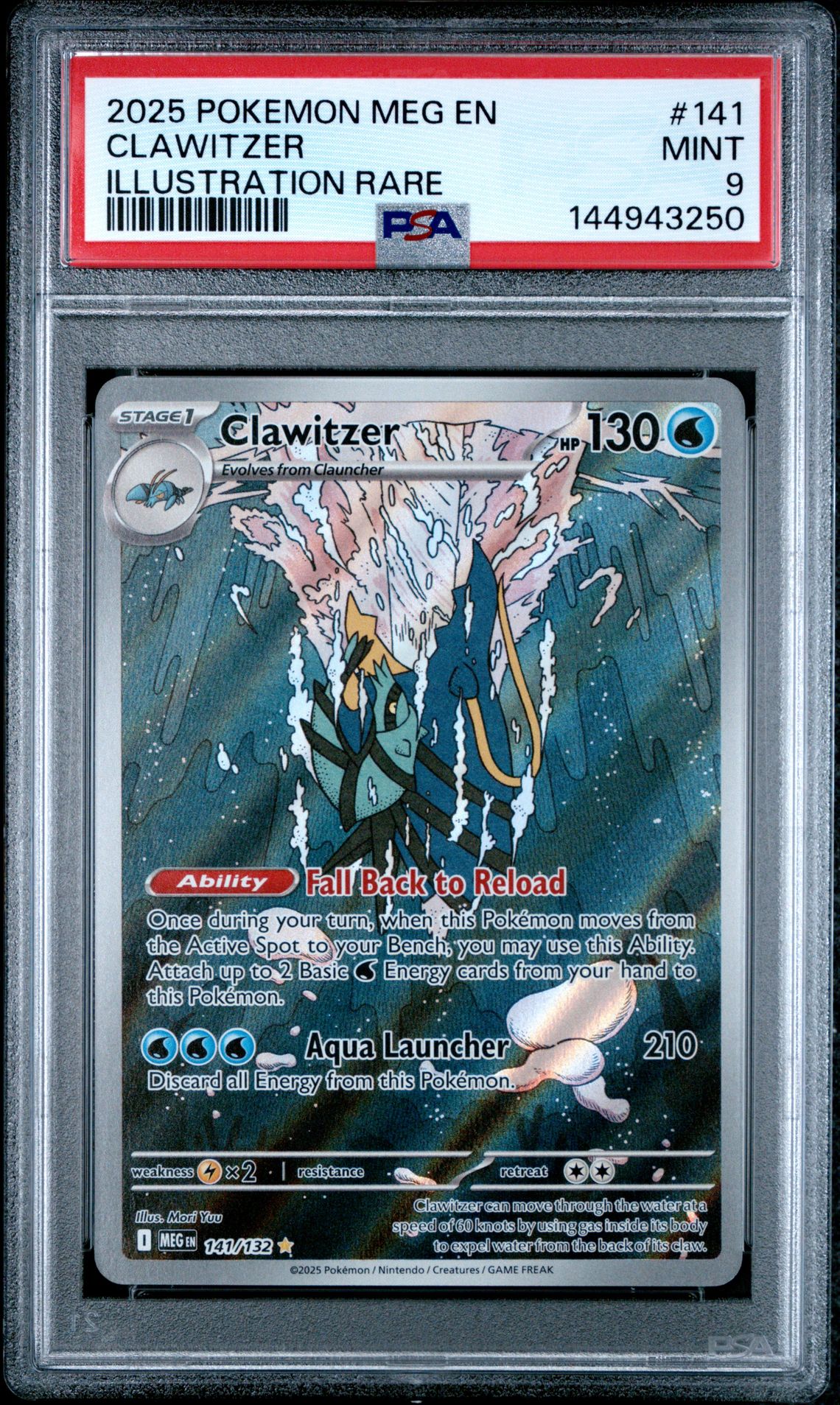 2025 Pokemon Meg En-Mega Evolution Clawitzer #141 (Illustration Rare) Mint 9 front
