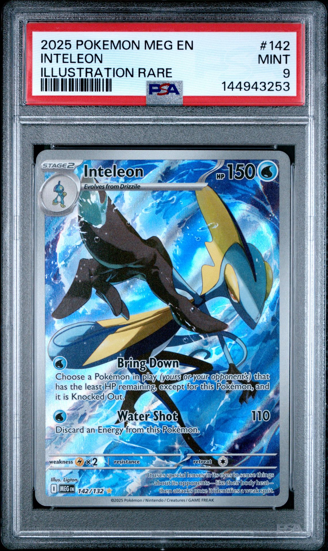 2025 Pokemon Meg En-Mega Evolution Inteleon #142 (Illustration Rare) Mint 9 front