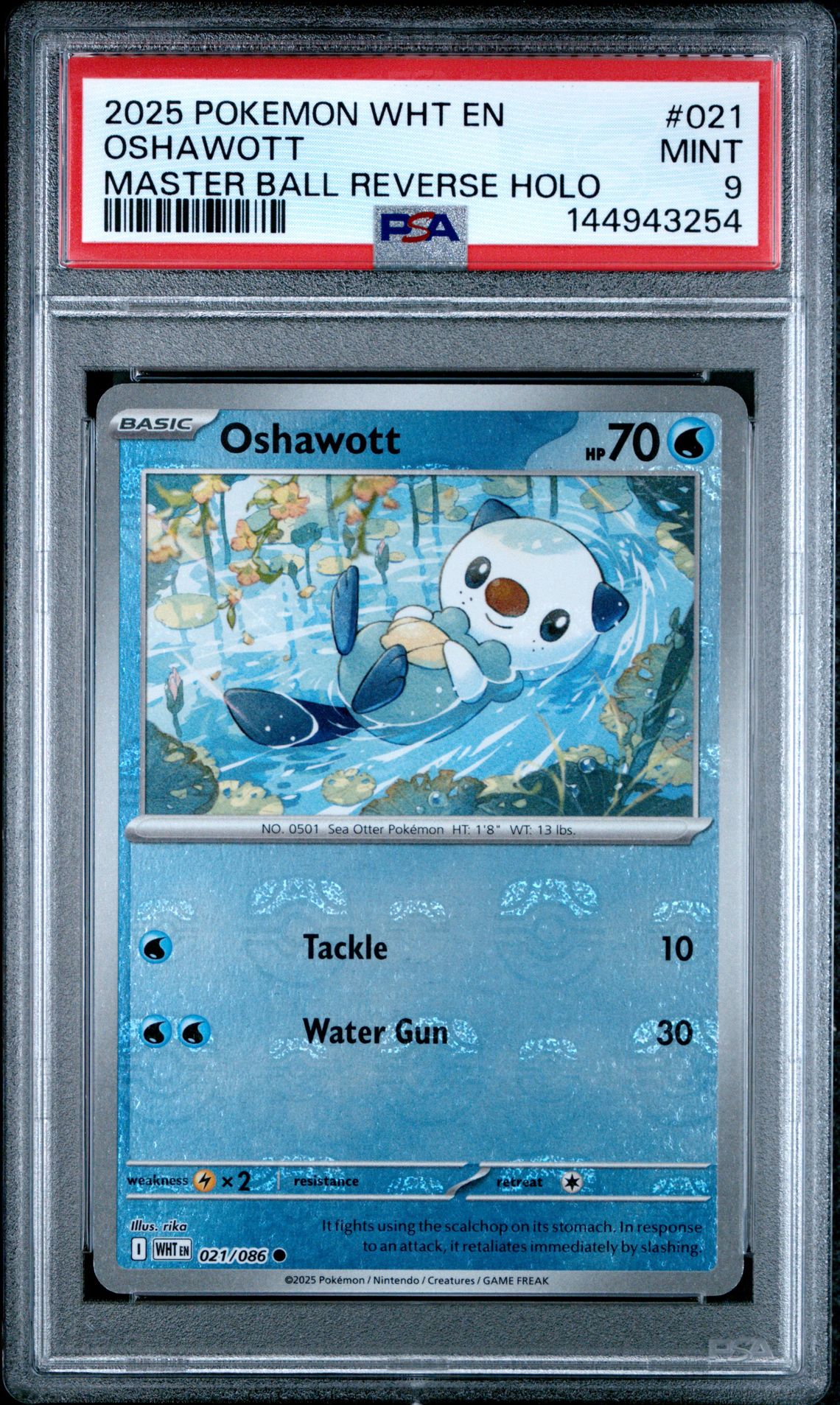 2025 Pokemon Wht En-White Flare Oshawott #021 (Master Ball Reverse Holo) Mint 9 front