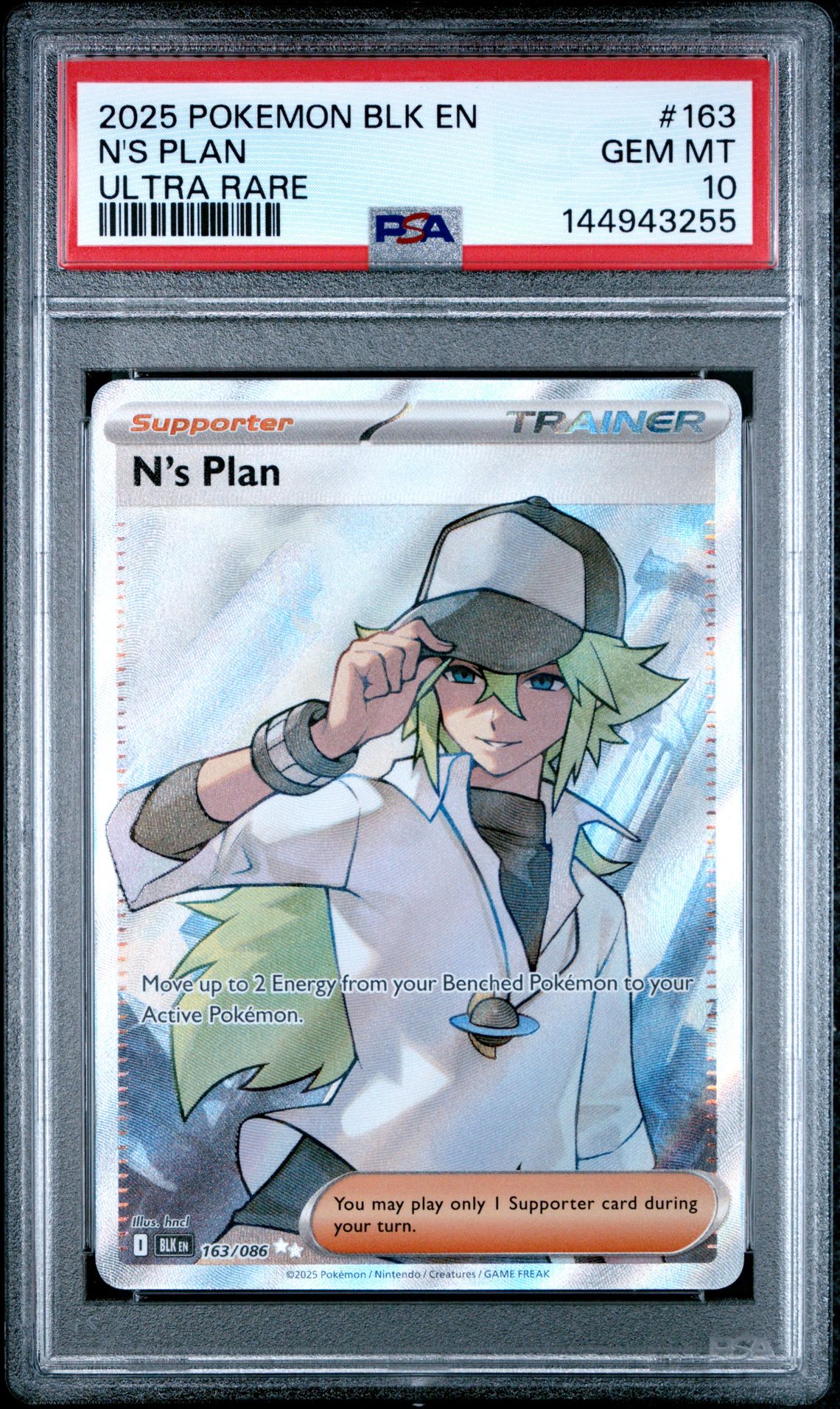 2025 Pokemon Blk En-Black Bolt N's Plan #163 (Ultra Rare) Gem Mt 10 front view - PSA graded GEM MT 10