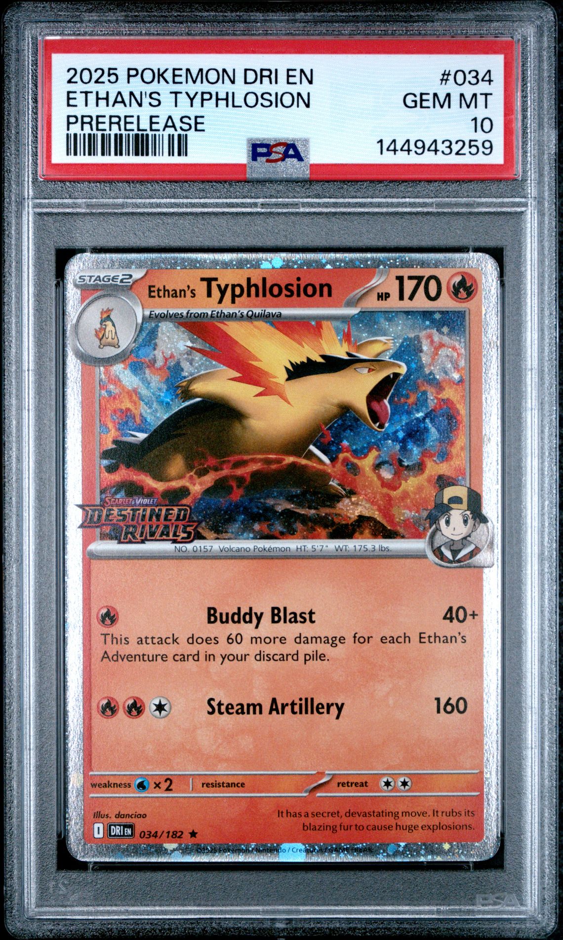 2025 Pokemon Dri En-Destined Rivals Ethan's Typhlosion #034 (Prerelease) Gem Mt 10 front