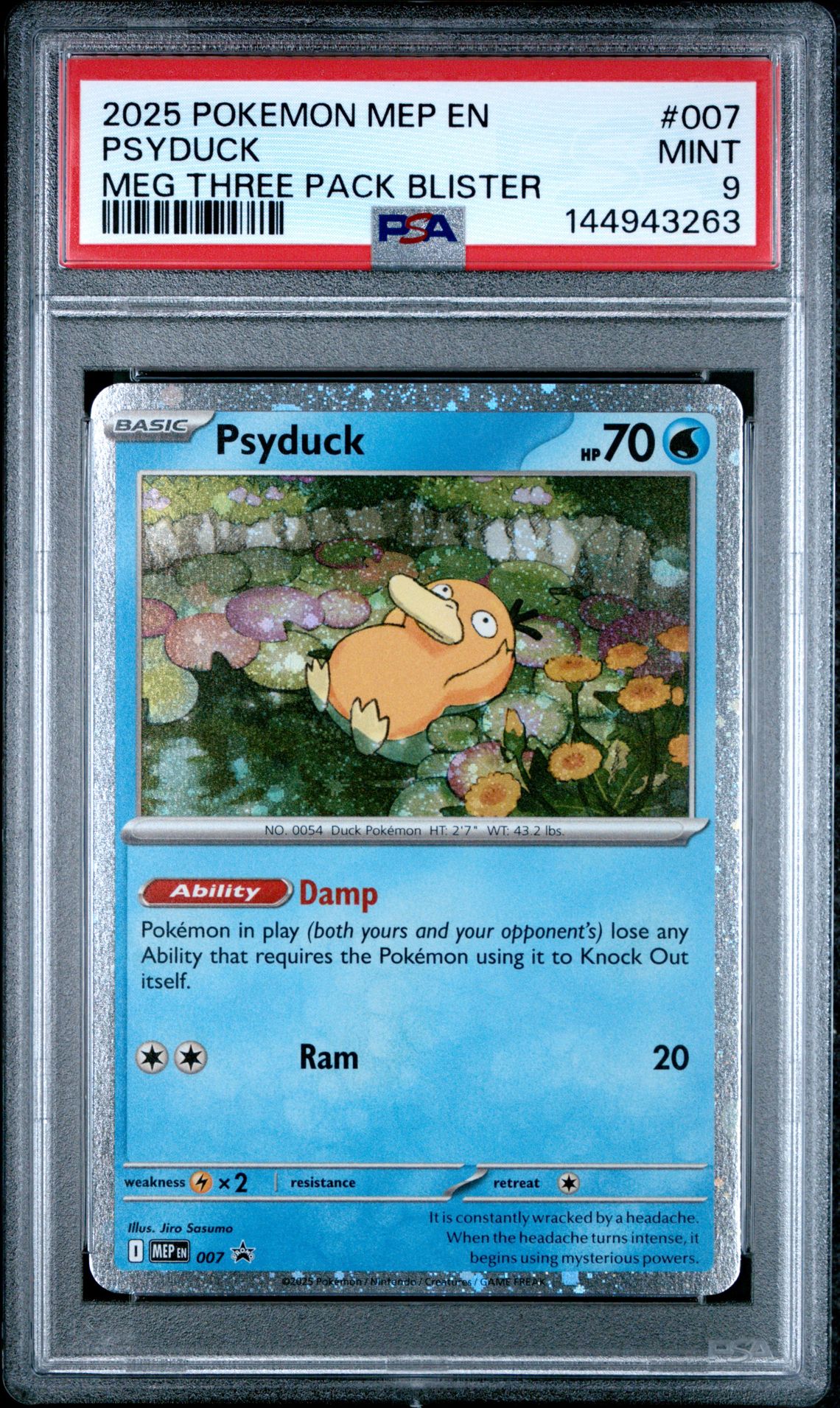 2025 Pokemon Mep En-Me Black Star Promo Psyduck #007 (Meg Three Pack Blister) Mint 9 front