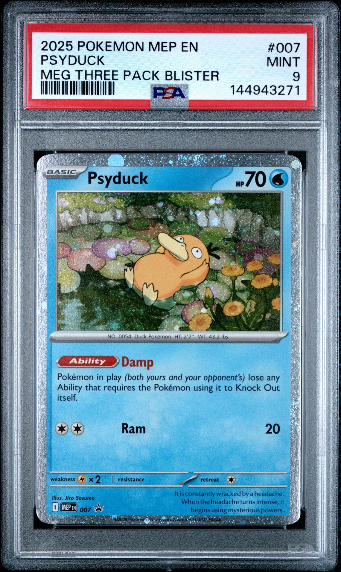 2025 Pokemon Mep En-Me Black Star Promo Psyduck #007 (Meg Three Pack Blister) Mint 9 front