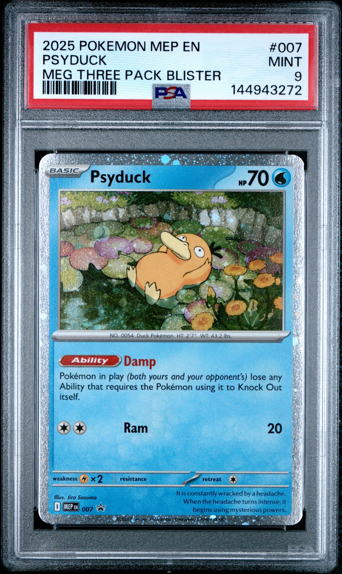 2025 Pokemon Mep En-Me Black Star Promo Psyduck #007 (Meg Three Pack Blister) Mint 9 front