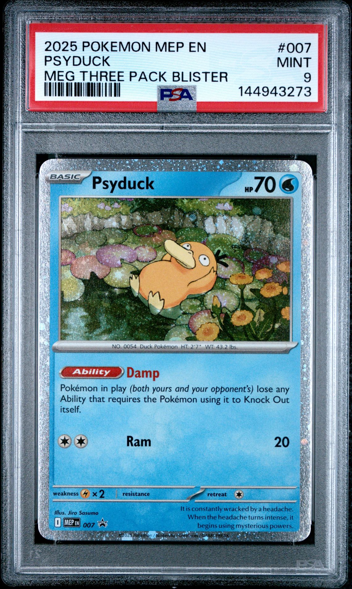 2025 Pokemon Mep En-Me Black Star Promo Psyduck #007 (Meg Three Pack Blister) Mint 9 front