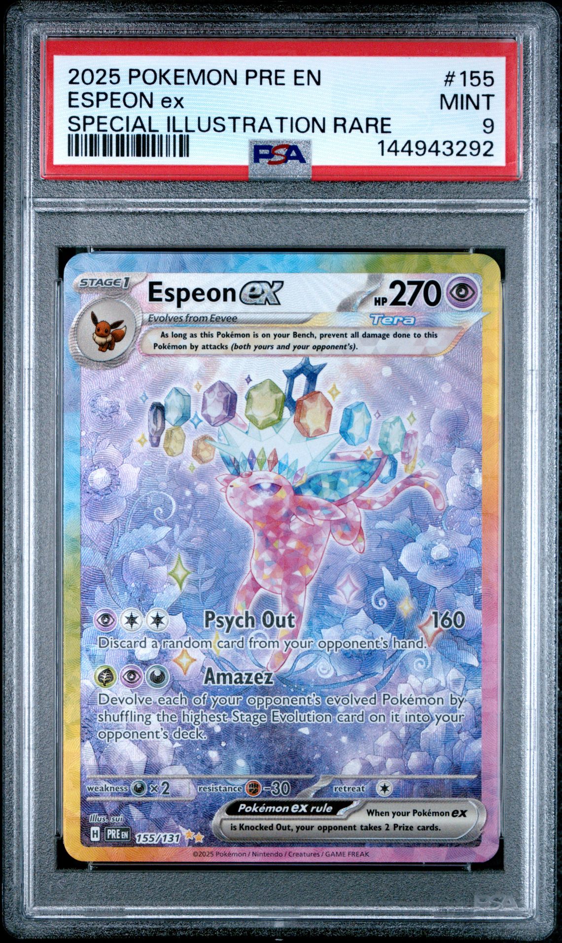 2025 Pokemon Pre En-Prismatic Evolutions Espeon Ex #155 (Special Illustration Rare) Mint 9 front