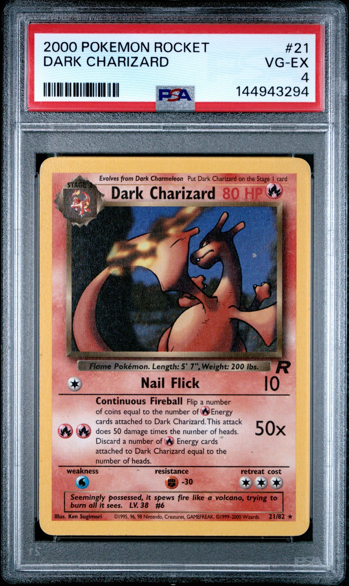 2000 Pokemon Rocket Dark Charizard #21 Vg-Ex 4 front