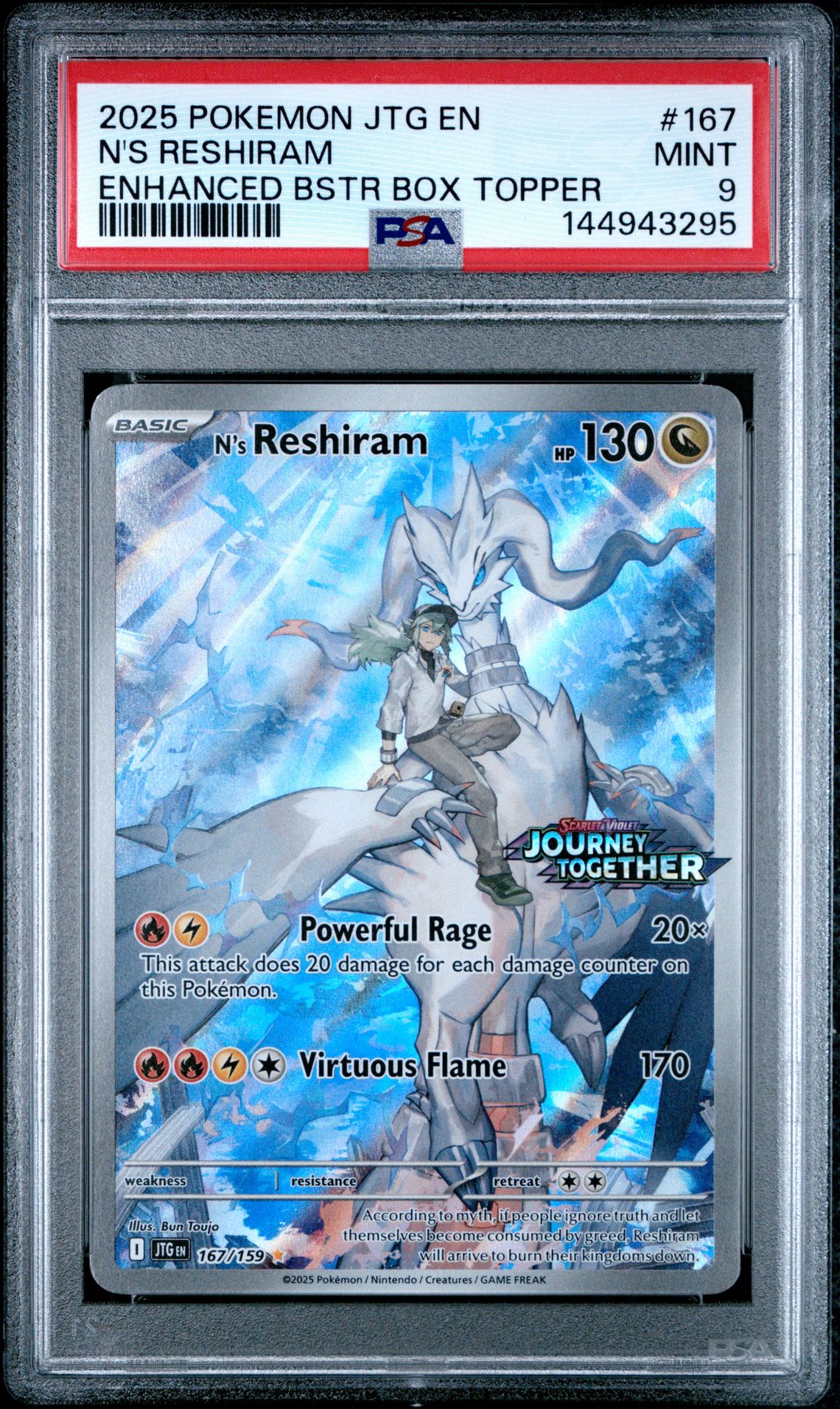 2025 Pokemon Jtg En-Journey Together N's Reshiram #167 (Enhanced Bstr Box Topper) Mint 9 front