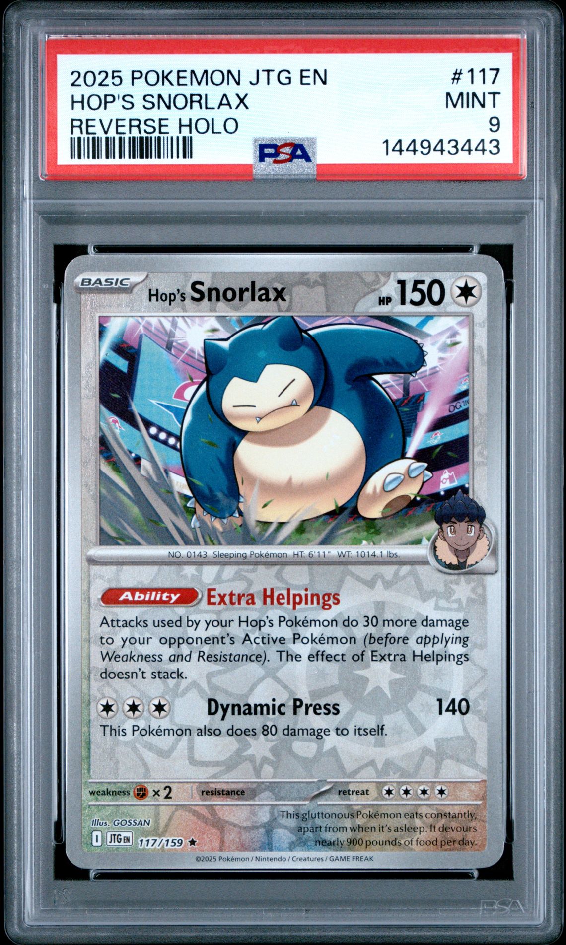 2025 Pokemon Jtg En-Journey Together Hop's Snorlax #117 (Reverse Holo) Mint 9 front