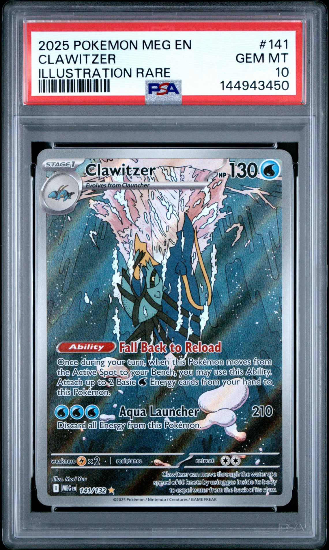 2025 Pokemon Meg En-Mega Evolution Clawitzer #141 (Illustration Rare) Gem Mt 10 front