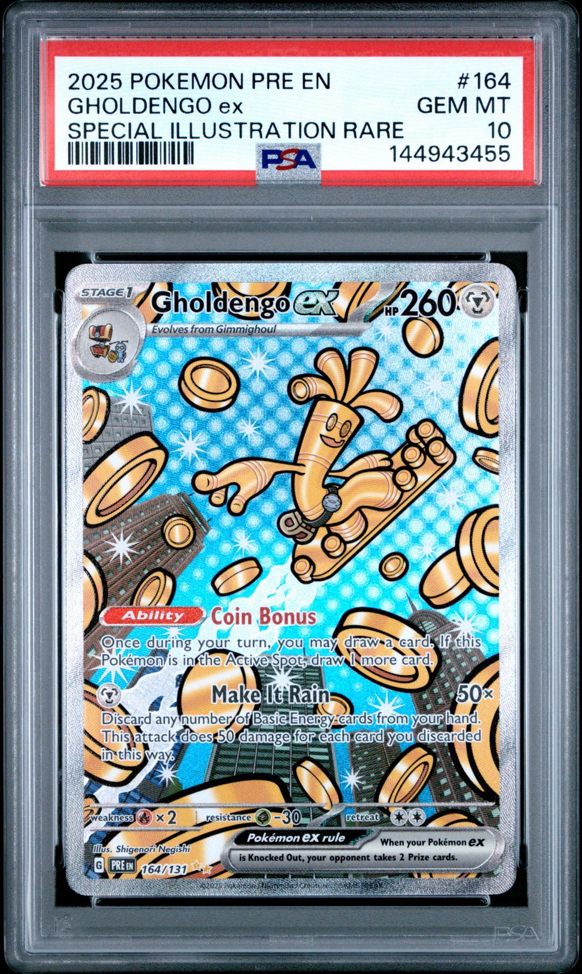 2025 Pokemon Pre En-Prismatic Evolutions Gholdengo Ex #164 (Special Illustration Rare) Gem Mt 10 front