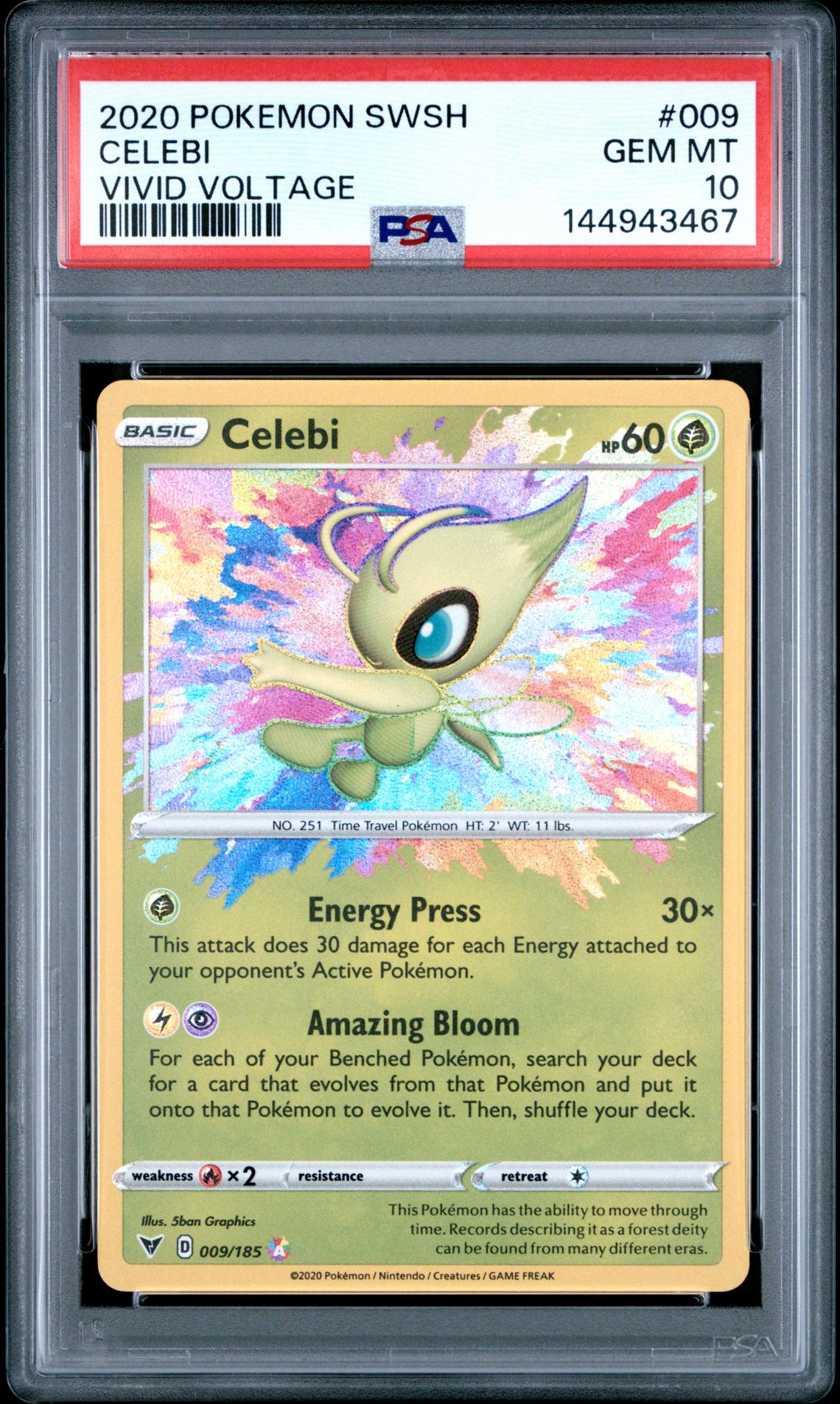 2020 Pokemon Sword & Shield Vivid Voltage Celebi #009 (Vivid Voltage) Gem Mt 10 front