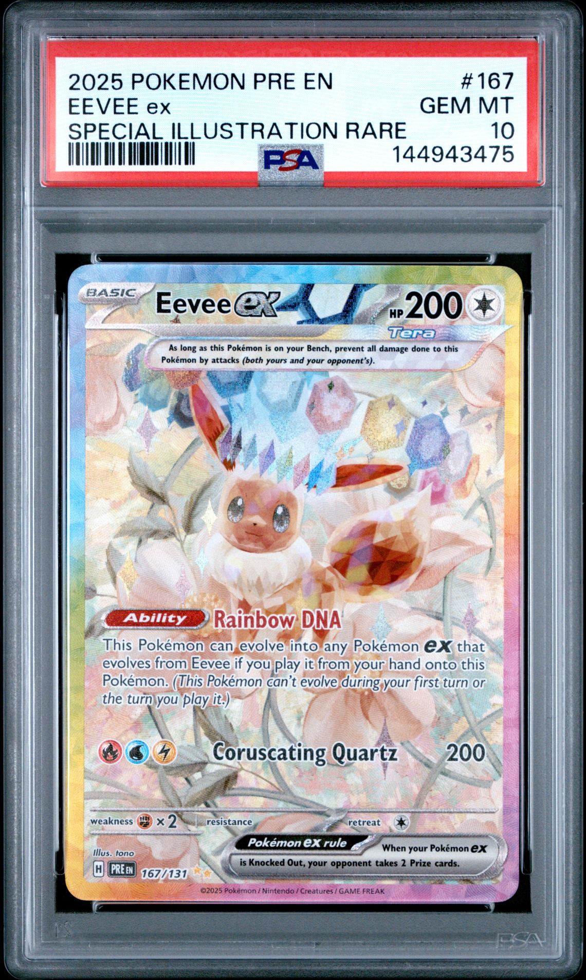 2025 Pokemon Pre En-Prismatic Evolutions Eevee Ex #167 (Special Illustration Rare) Gem Mt 10 front