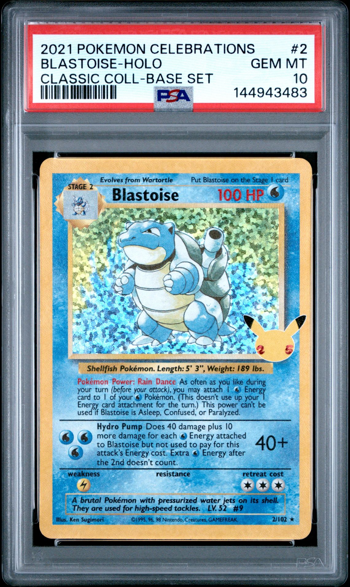 2021 Pokemon Celebrations Classic Collection Blastoise-Holo #2 (Classic Coll-Base Set) Gem Mt 10 front