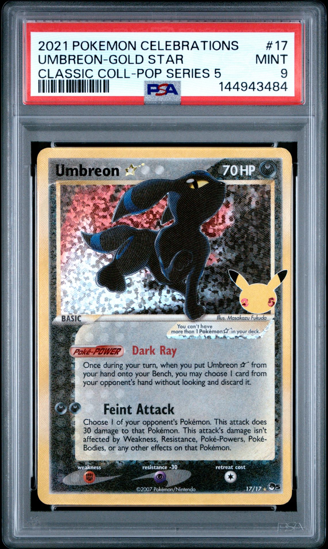 2021 Pokemon Celebrations Classic Collection Umbreon-Gold Star #17 (Classic Coll-Pop Series 5) Mint 9 front