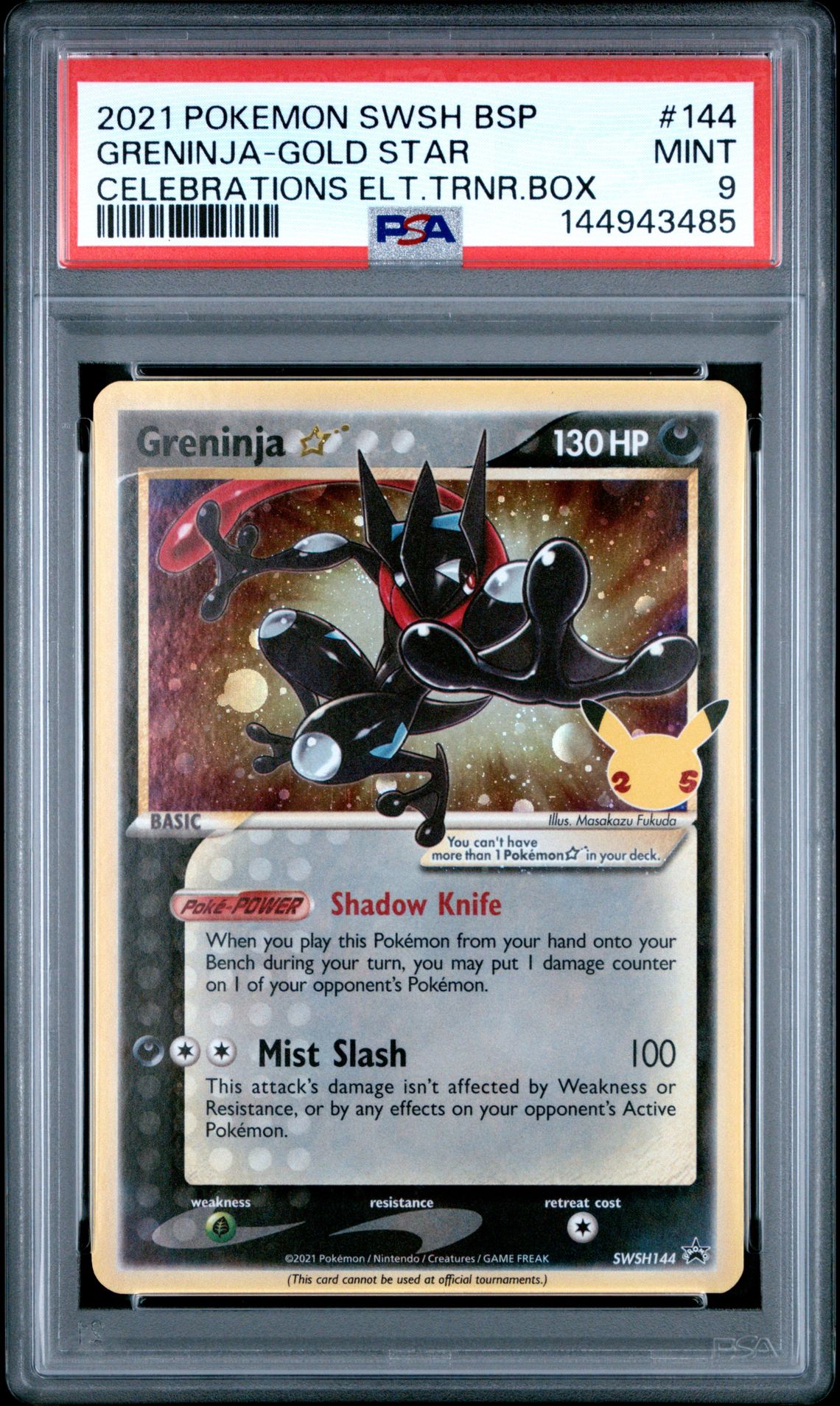 2021 Pokemon Swsh Black Star Promo Greninja-Gold Star #144 (Celebrations Elt.trnr.box) Mint 9 front