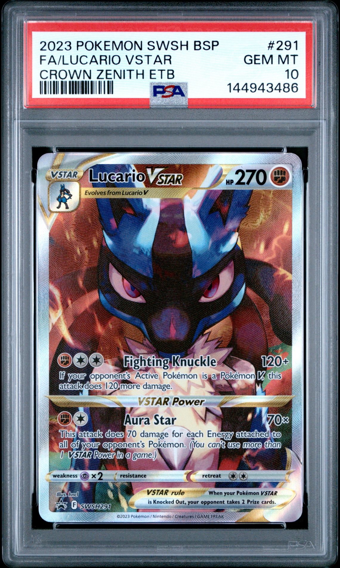 2023 Pokemon Swsh Black Star Promo Fa/Lucario Vstar #291 (Crown Zenith Etb) Gem Mt 10 front