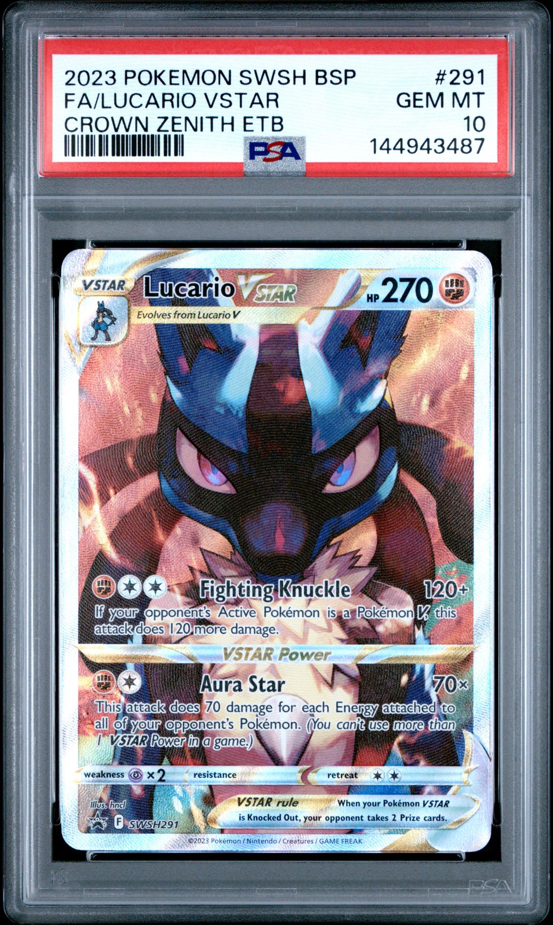 2023 Pokemon Swsh Black Star Promo Fa/Lucario Vstar #291 (Crown Zenith Etb) Gem Mt 10 front