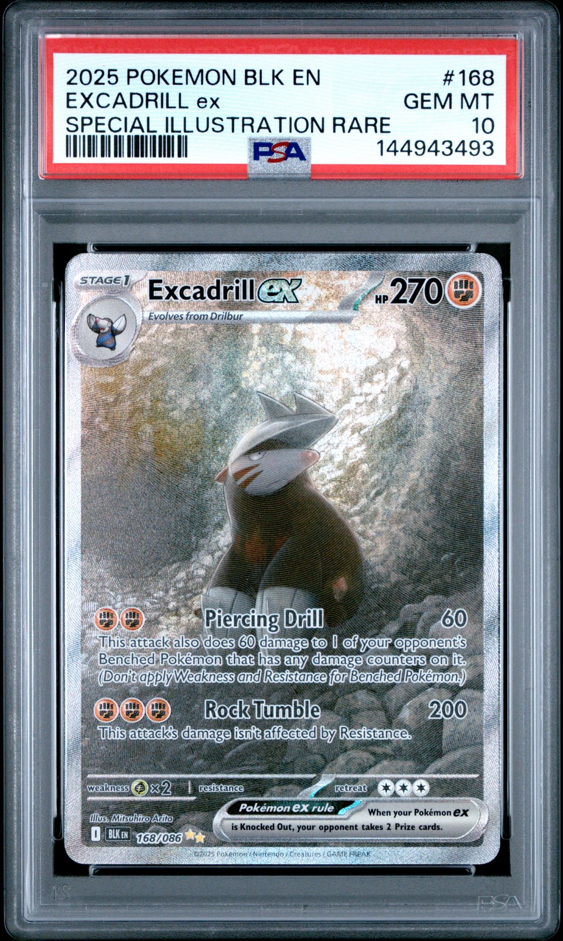2025 Pokemon Blk En-Black Bolt Excadrill Ex #168 (Special Illustration Rare) Gem Mt 10 front