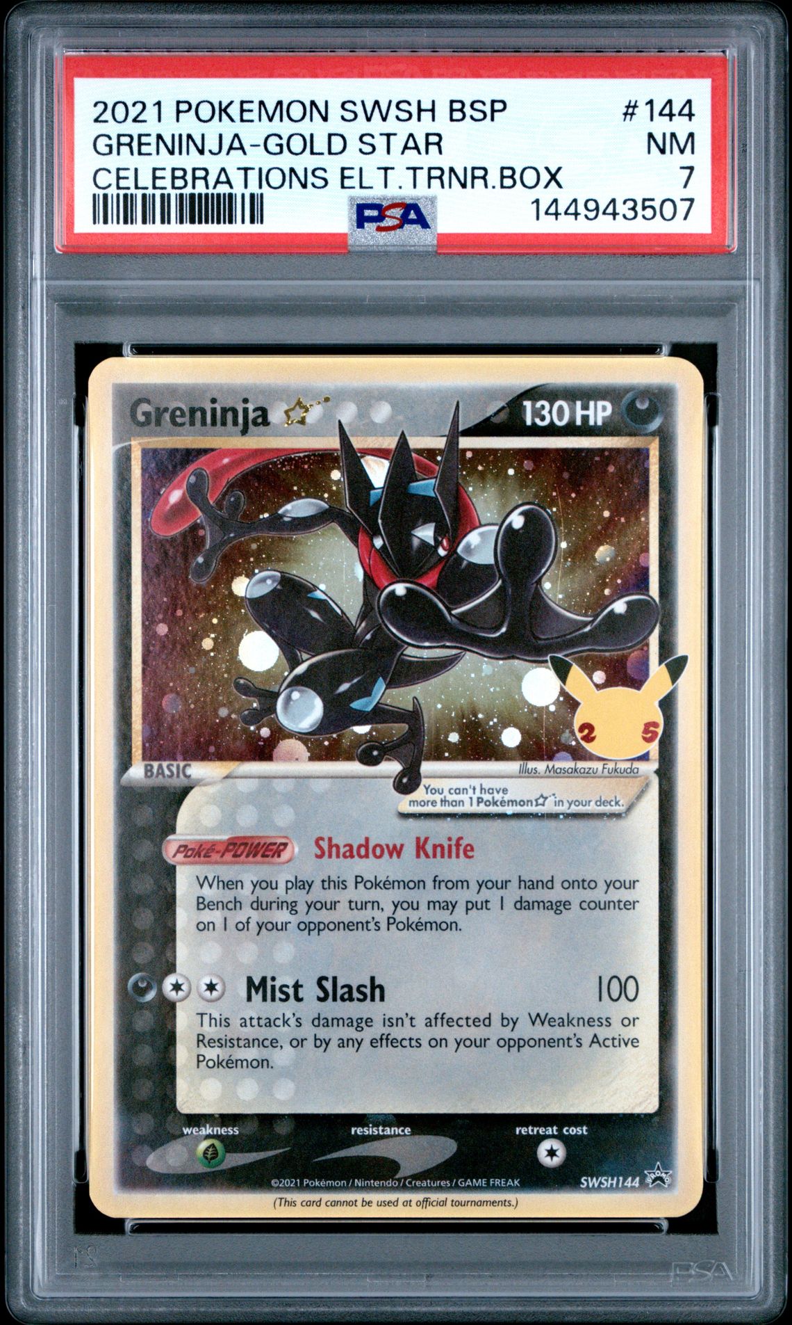 2021 Pokemon Swsh Black Star Promo Greninja-Gold Star #144 (Celebrations Elt.trnr.box) Nm 7 front