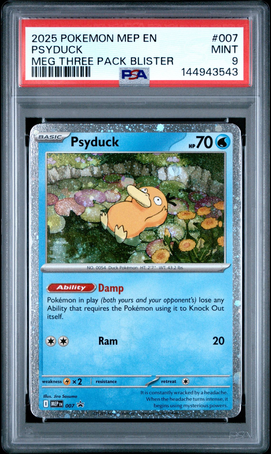2025 Pokemon Mep En-Me Black Star Promo Psyduck #007 (Meg Three Pack Blister) Mint 9 front