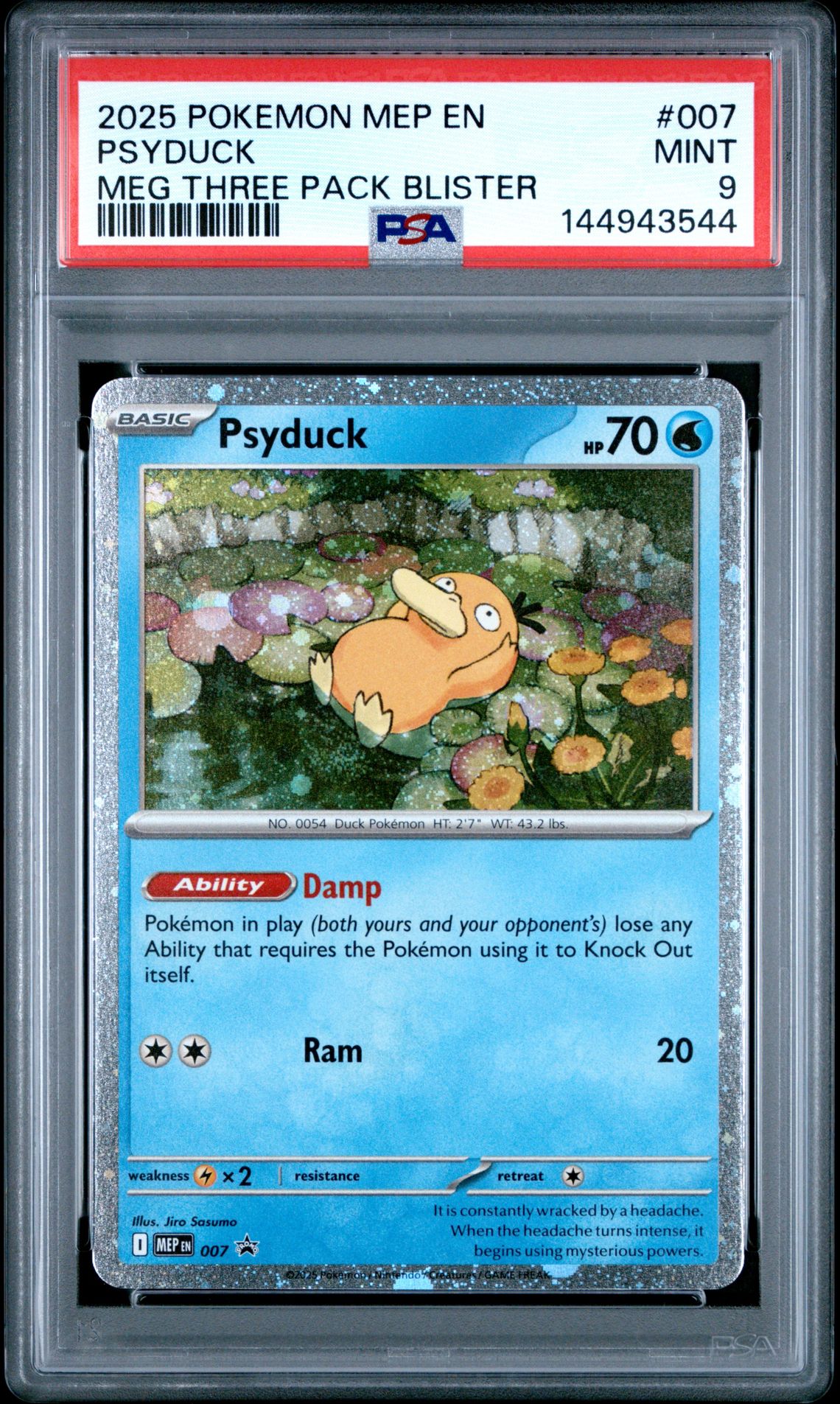 2025 Pokemon Mep En-Me Black Star Promo Psyduck #007 (Meg Three Pack Blister) Mint 9 front