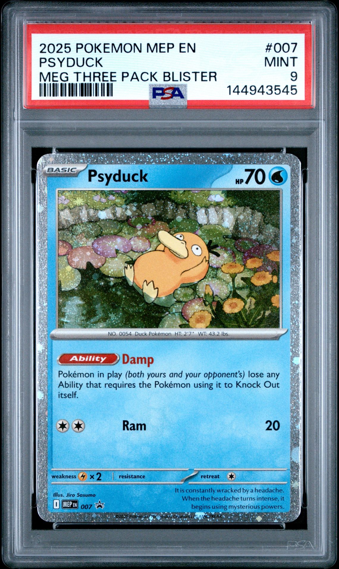 2025 Pokemon Mep En-Me Black Star Promo Psyduck #007 (Meg Three Pack Blister) Mint 9 front