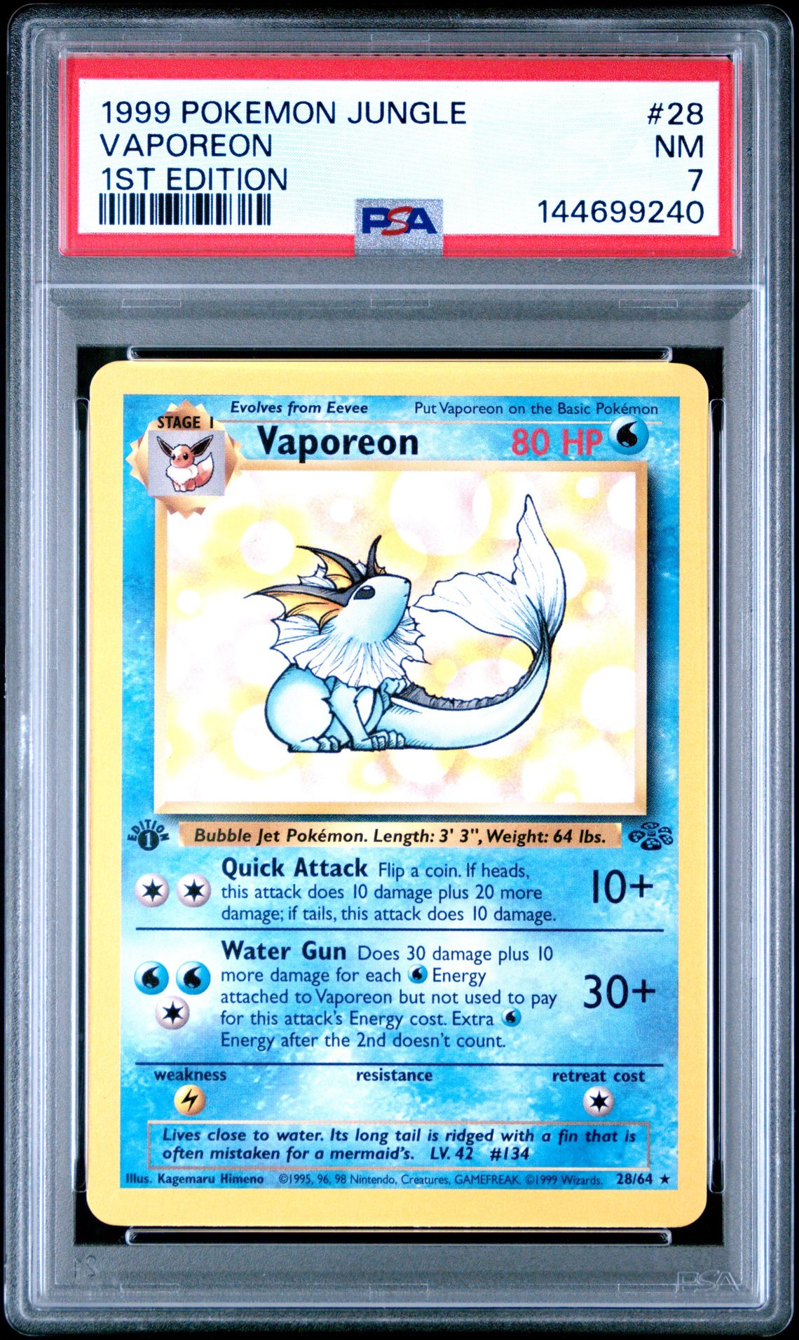 1999 Pokemon Jungle Vaporeon #28 (1St Edition) Nm 7 front