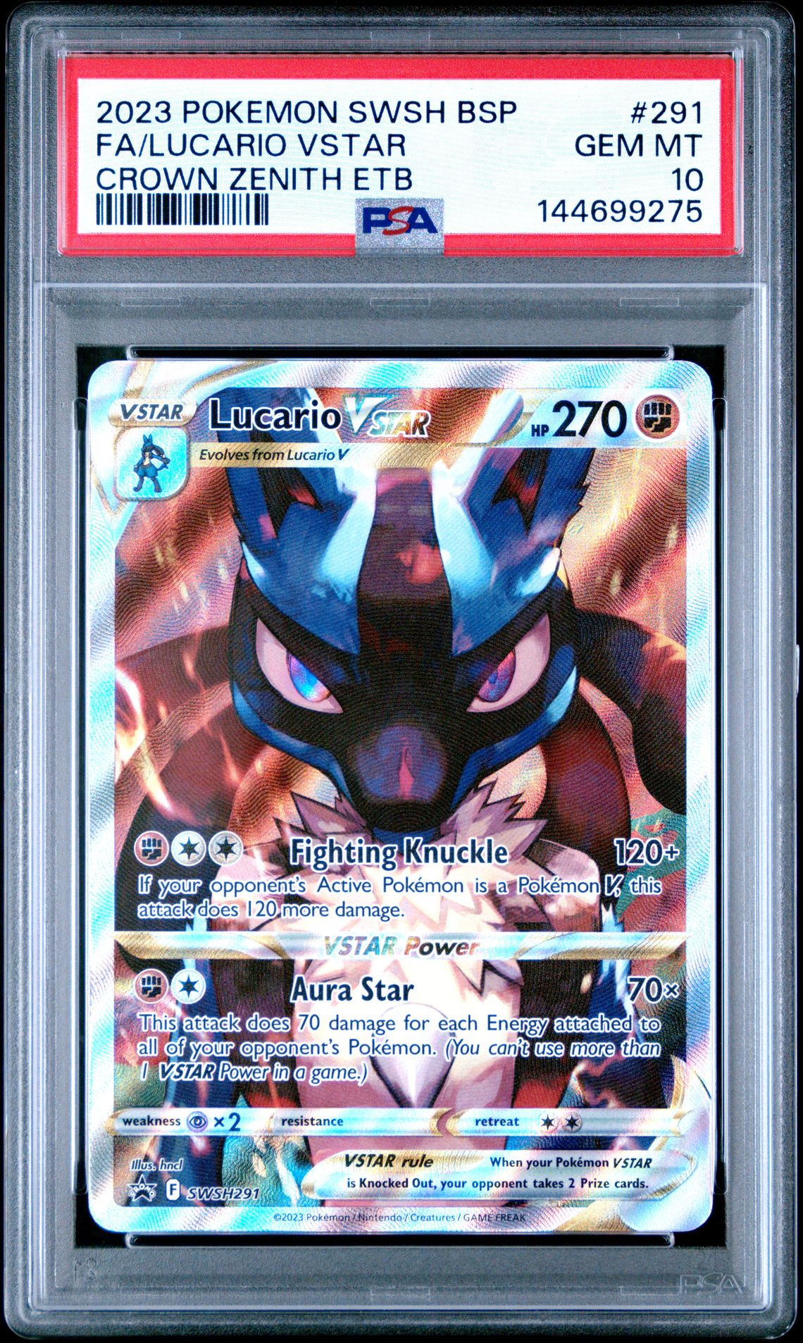 2023 Pokemon Swsh Black Star Promo Fa/Lucario Vstar #291 (Crown Zenith Etb) Gem Mt 10 front