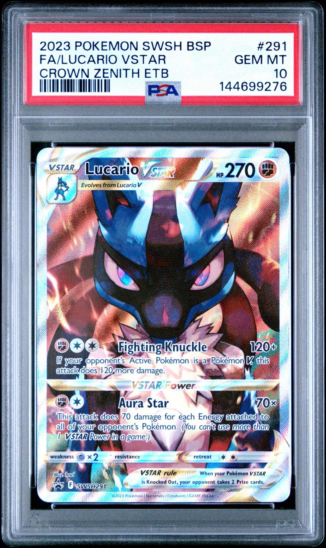 2023 Pokemon Swsh Black Star Promo Fa/Lucario Vstar #291 (Crown Zenith Etb) Gem Mt 10 front