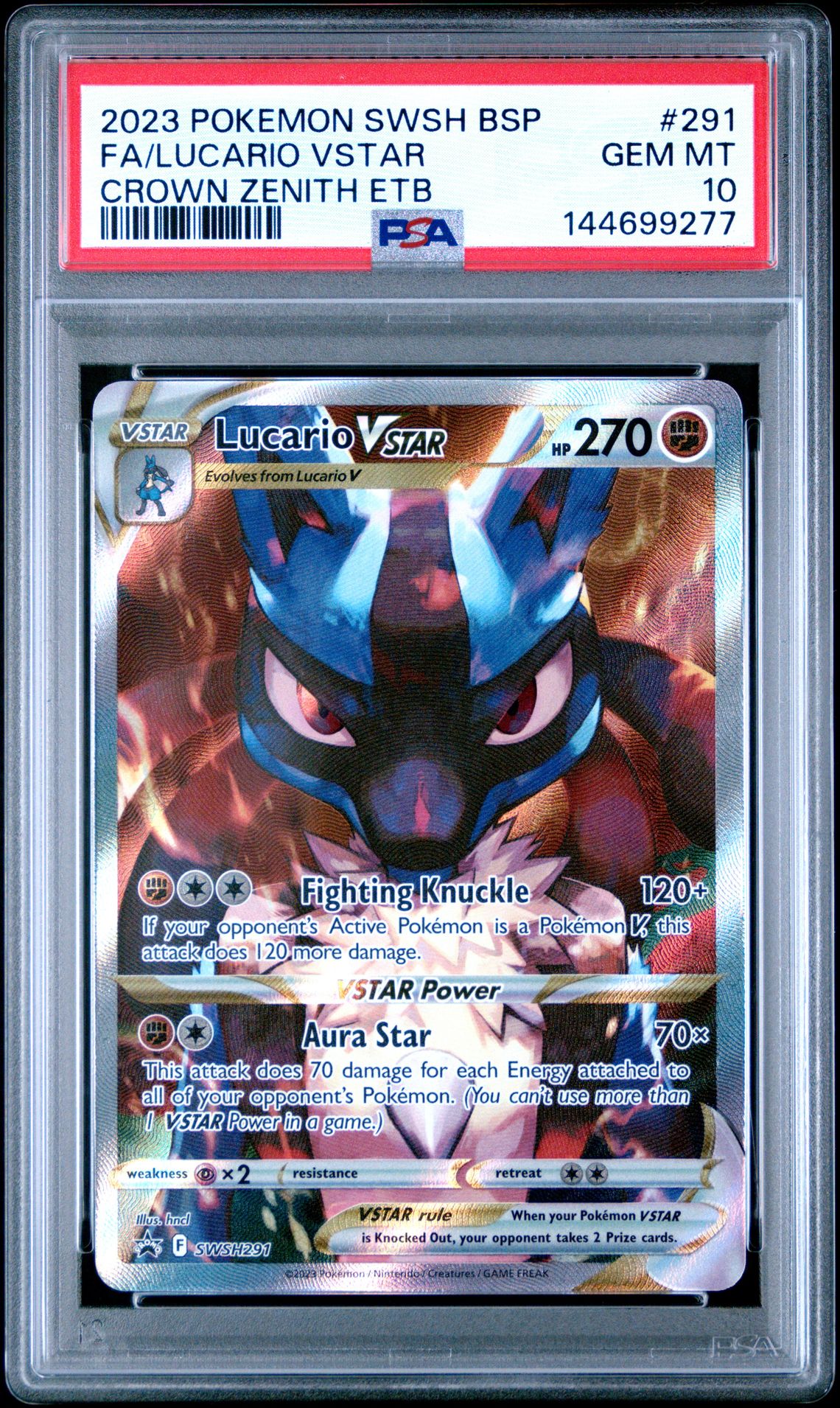 2023 Pokemon Swsh Black Star Promo Fa/Lucario Vstar #291 (Crown Zenith Etb) Gem Mt 10 front
