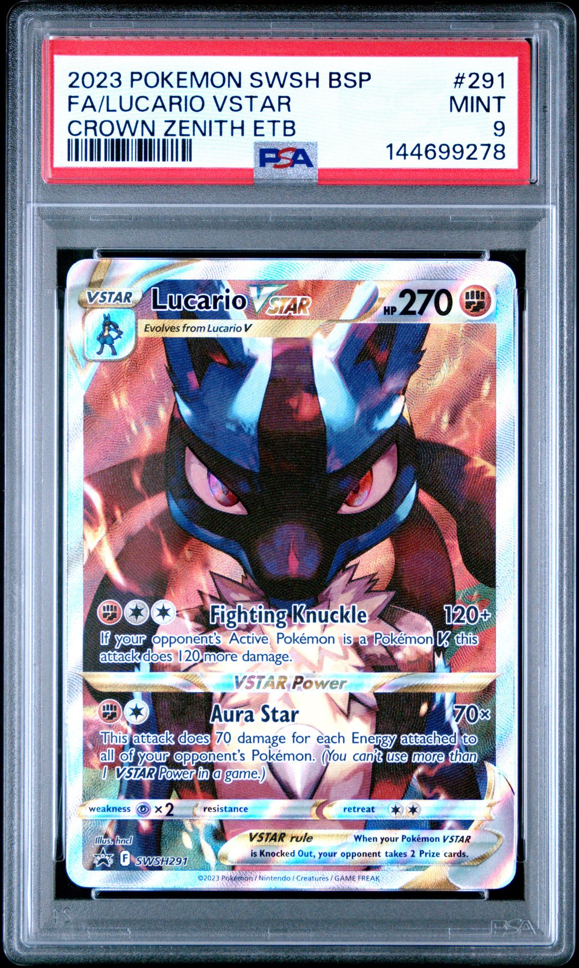 2023 Pokemon Swsh Black Star Promo Fa/Lucario Vstar #291 (Crown Zenith Etb) Mint 9 front