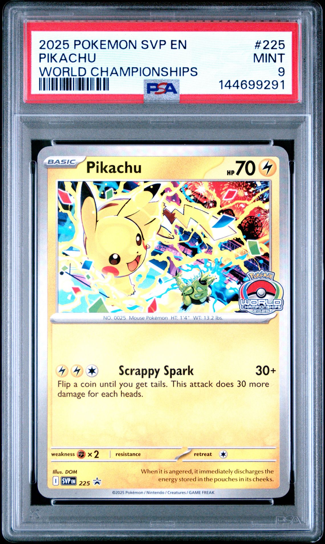 2025 Pokemon Svp En-Sv Black Star Promo Pikachu #225 (World Championships) Mint 9 front