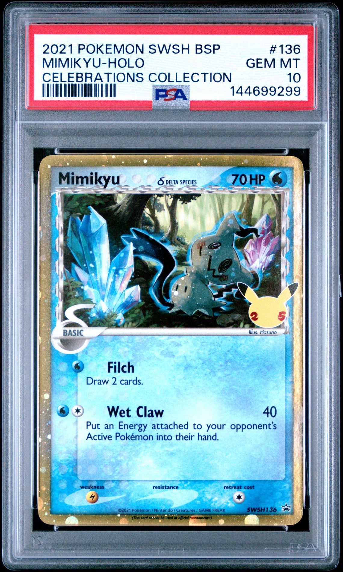 2021 Pokemon Swsh Black Star Promo Mimikyu-Holo #136 (Celebrations Collection) Gem Mt 10 front