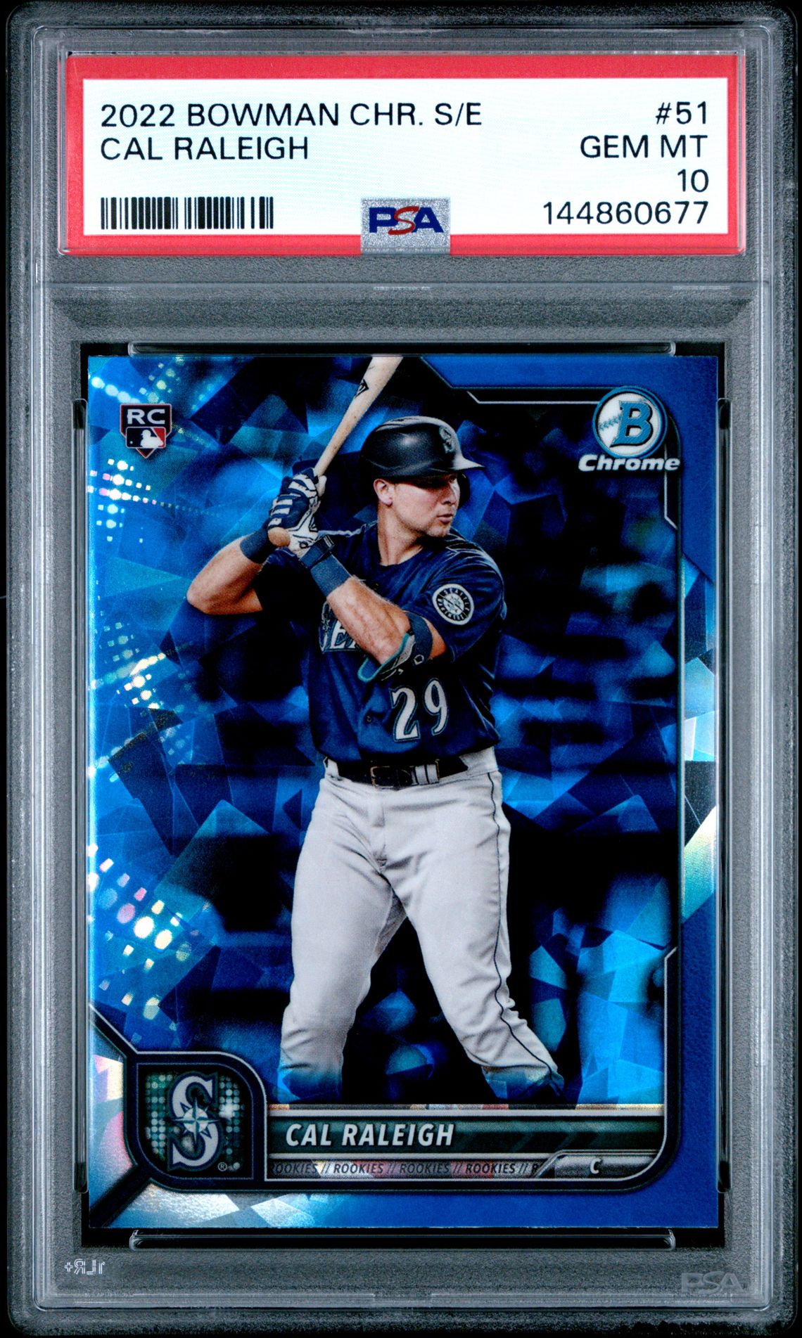 2022 Bowman Chrome Sapphire Edition Cal Raleigh #51 Gem Mt 10 front