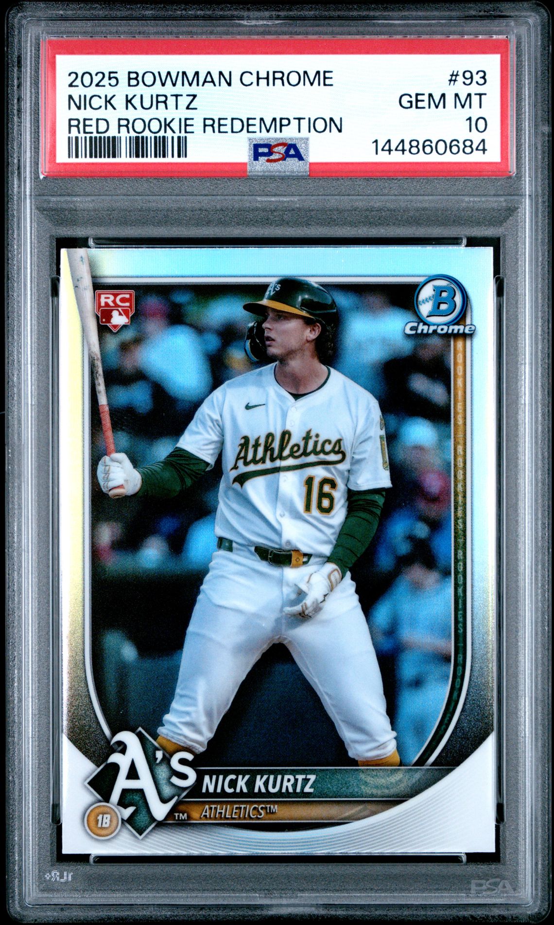 2025 Bowman Chrome Nick Kurtz #93 (Red Rookie Redemption) Gem Mt 10 front