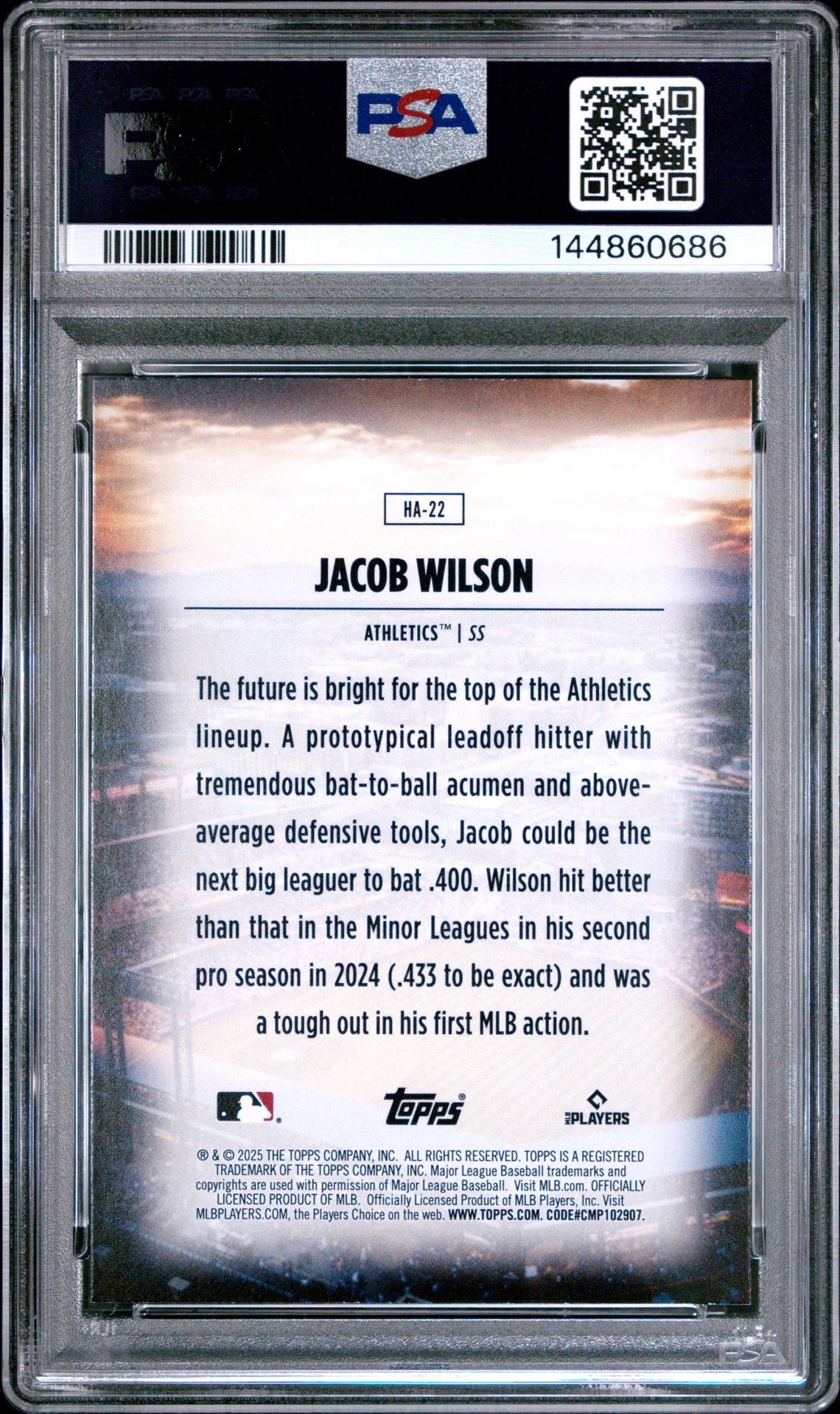 2025 Topps Home Field Advantage Jacob Wilson #Ha22 (Series 2) Gem Mt 10 back