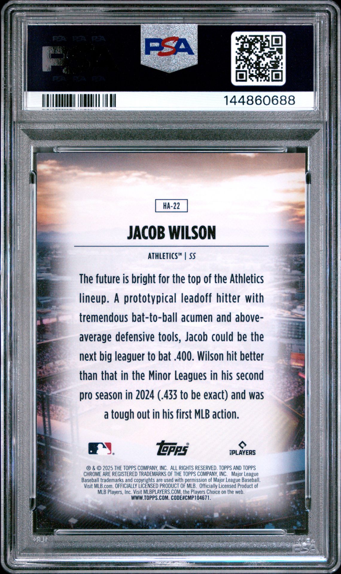 2025 Topps Chrome Home Field Advantage Jacob Wilson #Ha22 Mint 9 back