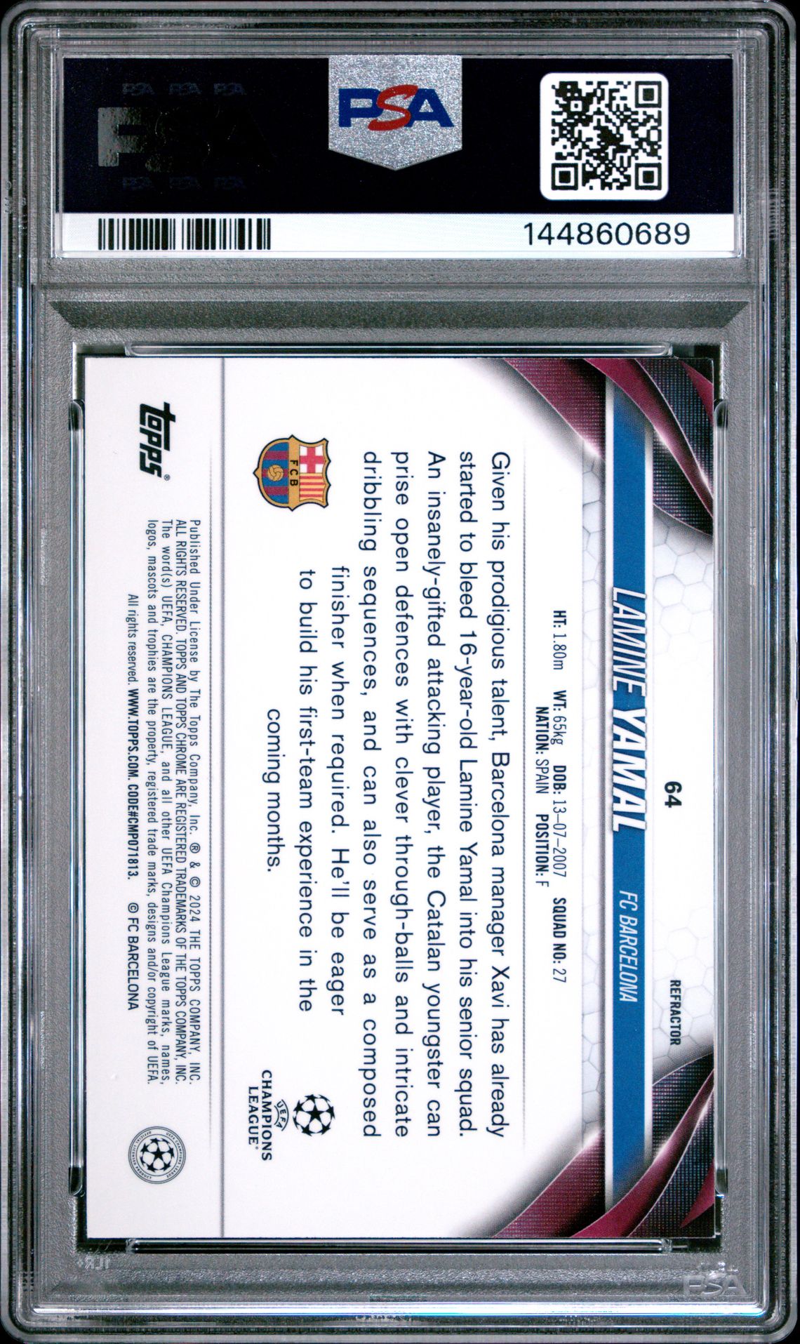 2023-24 Topps Chrome Uefa Club Competitions Lamine Yamal #64 (Refractor) Nm-Mt 8 back