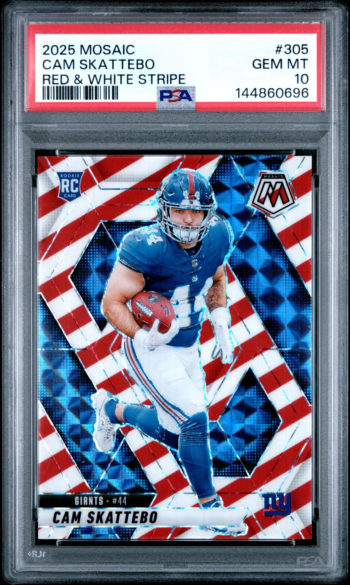 2025 Panini Mosaic Cam Skattebo #305 (Red & White Stripe) Gem Mt 10 front