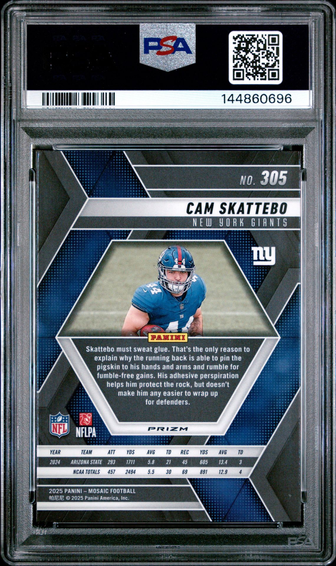 2025 Panini Mosaic Cam Skattebo #305 (Red & White Stripe) Gem Mt 10 back