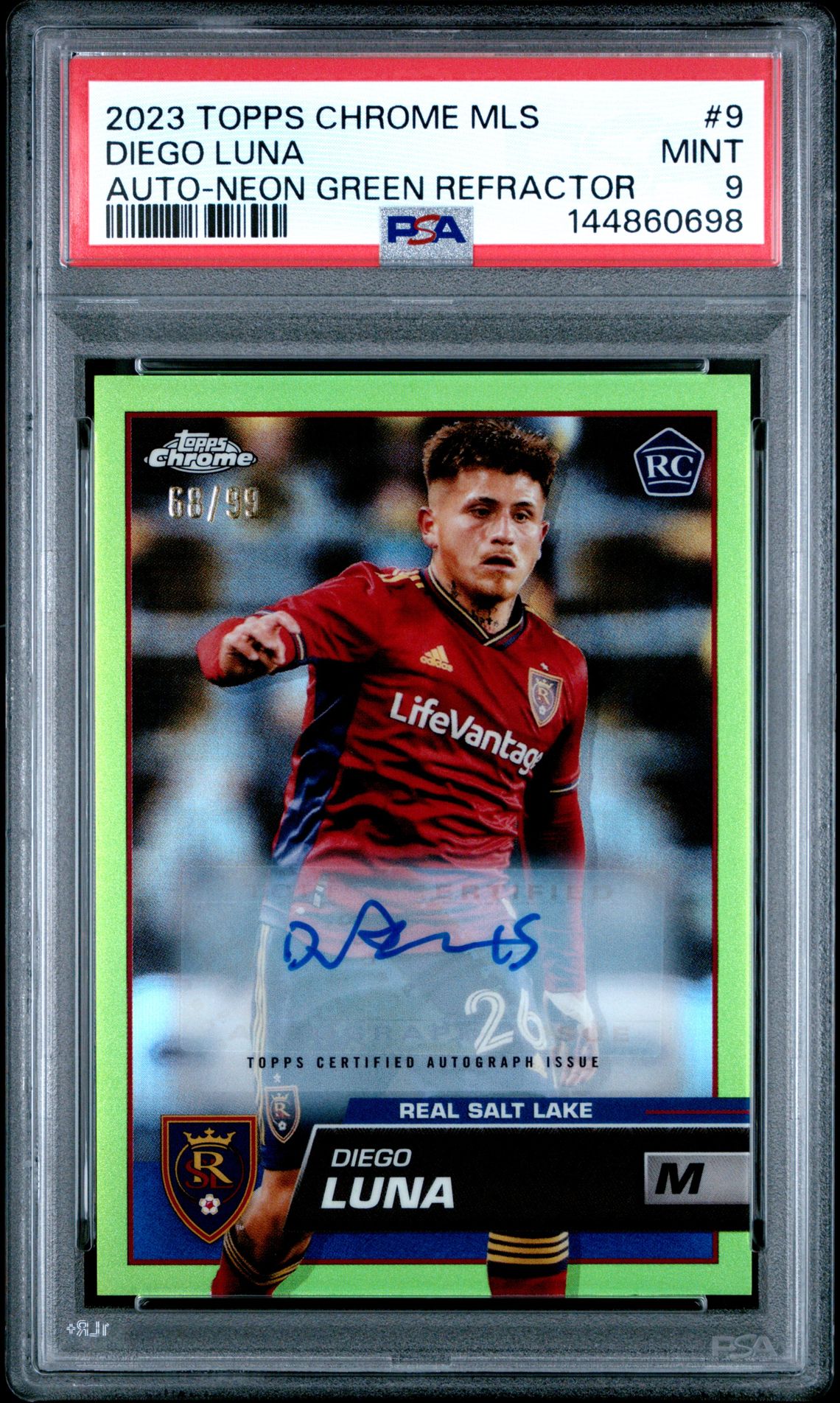 2023 Topps Chrome Mls Diego Luna #9 (Auto-Neon Green Refractor) Mint 9 front