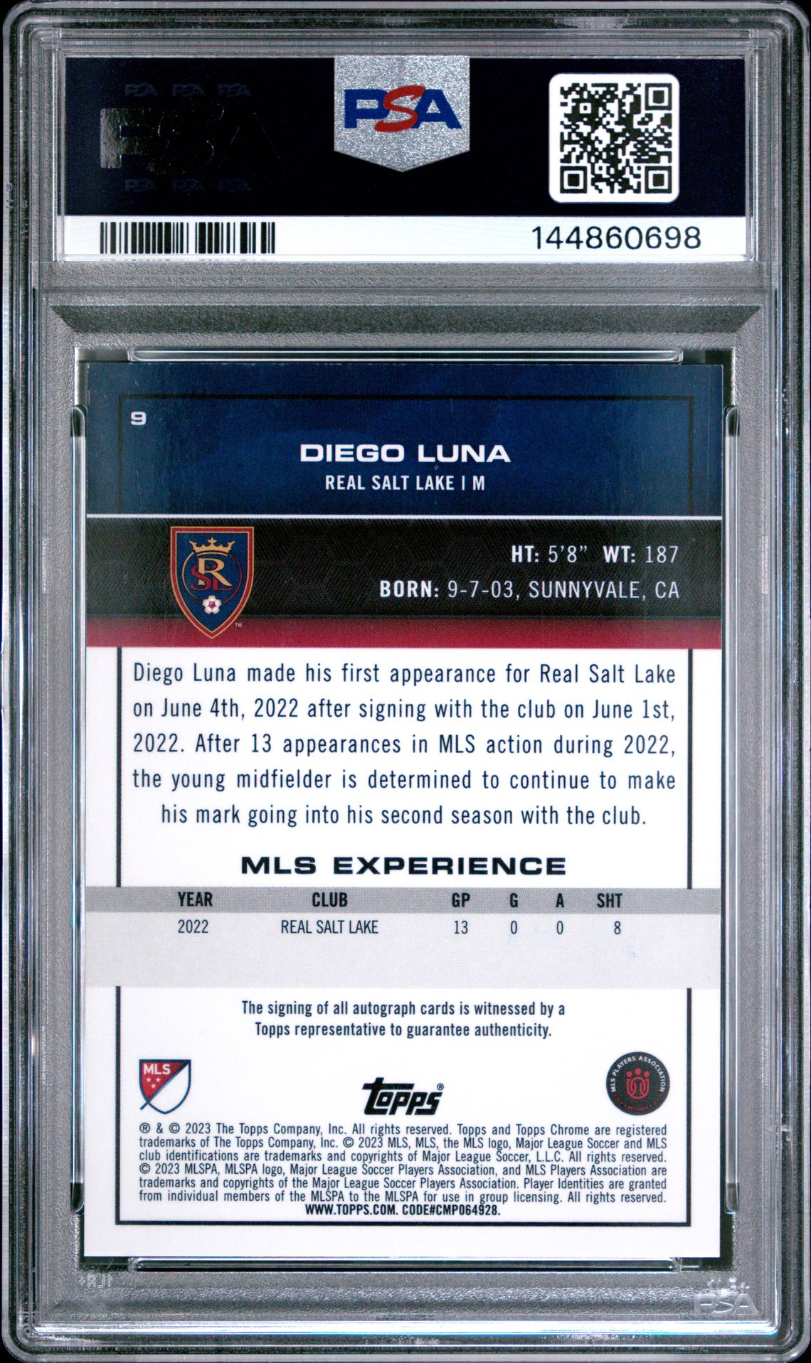 2023 Topps Chrome Mls Diego Luna #9 (Auto-Neon Green Refractor) Mint 9 back