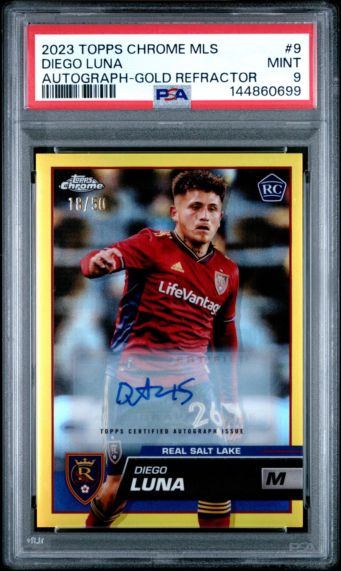 2023 Topps Chrome Mls Diego Luna #9 (Autograph-Gold Refractor) Mint 9 front