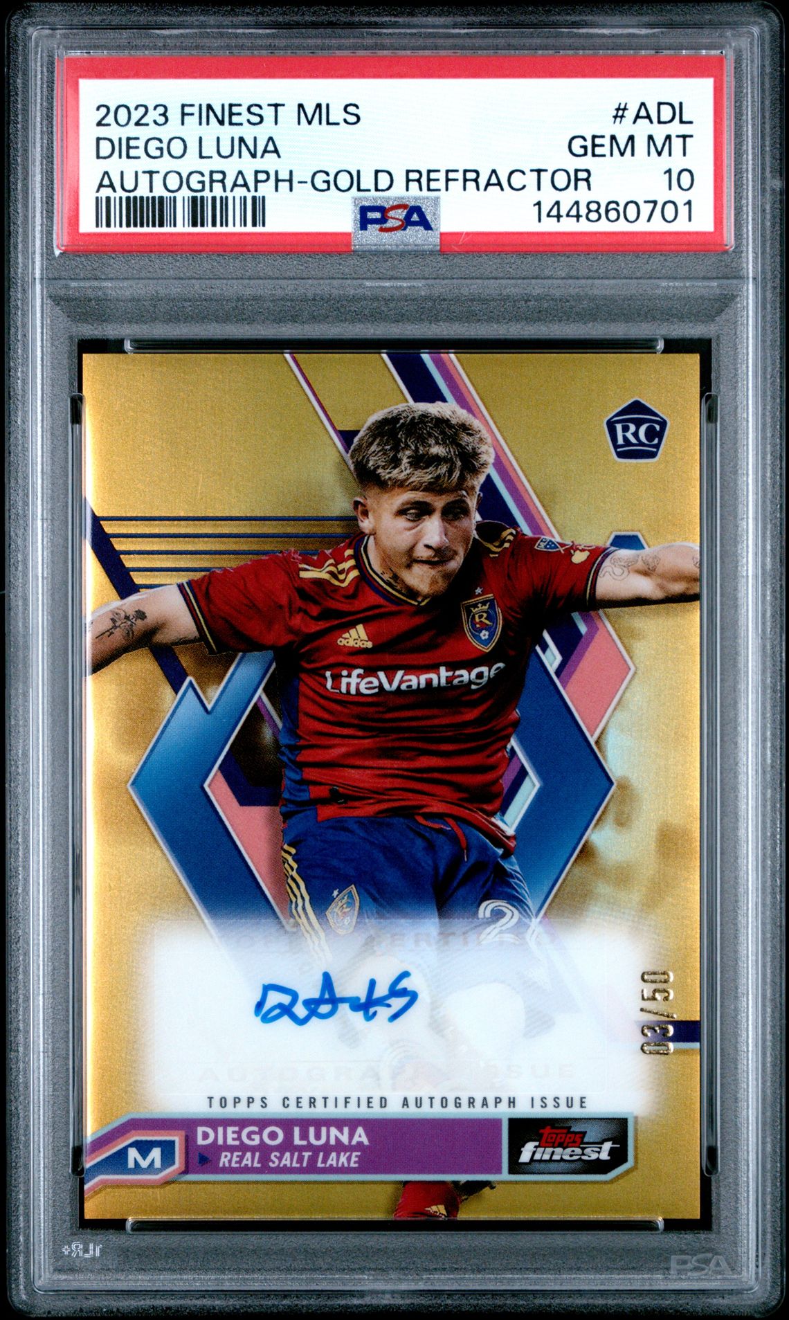 2023 Topps Finest Mls Autographs Diego Luna #Adl (Autograph-Gold Refractor) Gem Mt 10 front