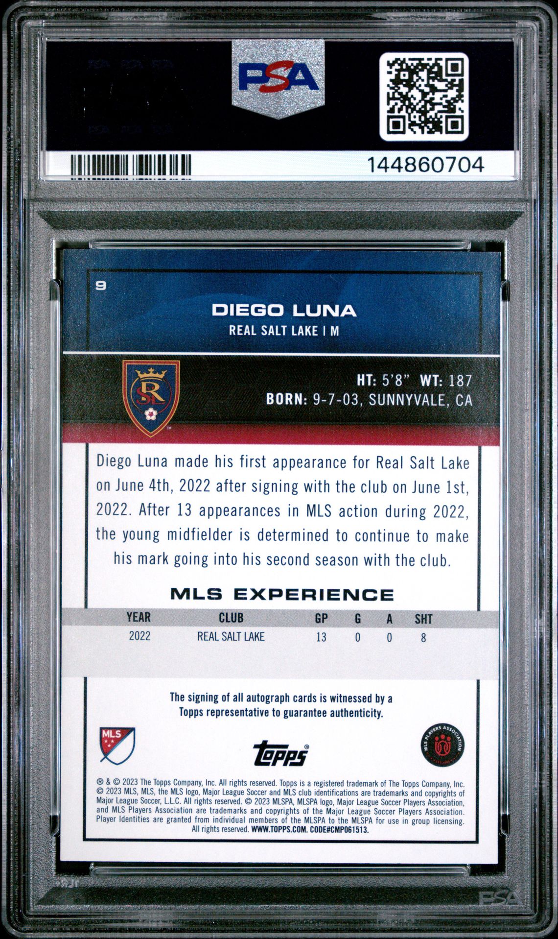 2023 Topps Mls Diego Luna #9 (Autograph) Mint 9 back