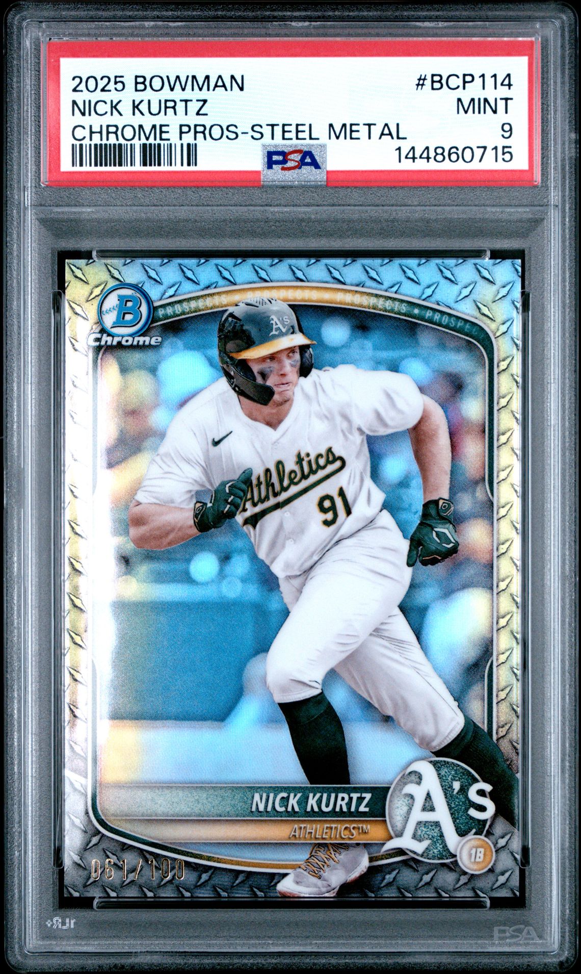 2025 Bowman Chrome Prospects Nick Kurtz #Bcp114 (Chrome Pros-Steel Metal) Mint 9 front