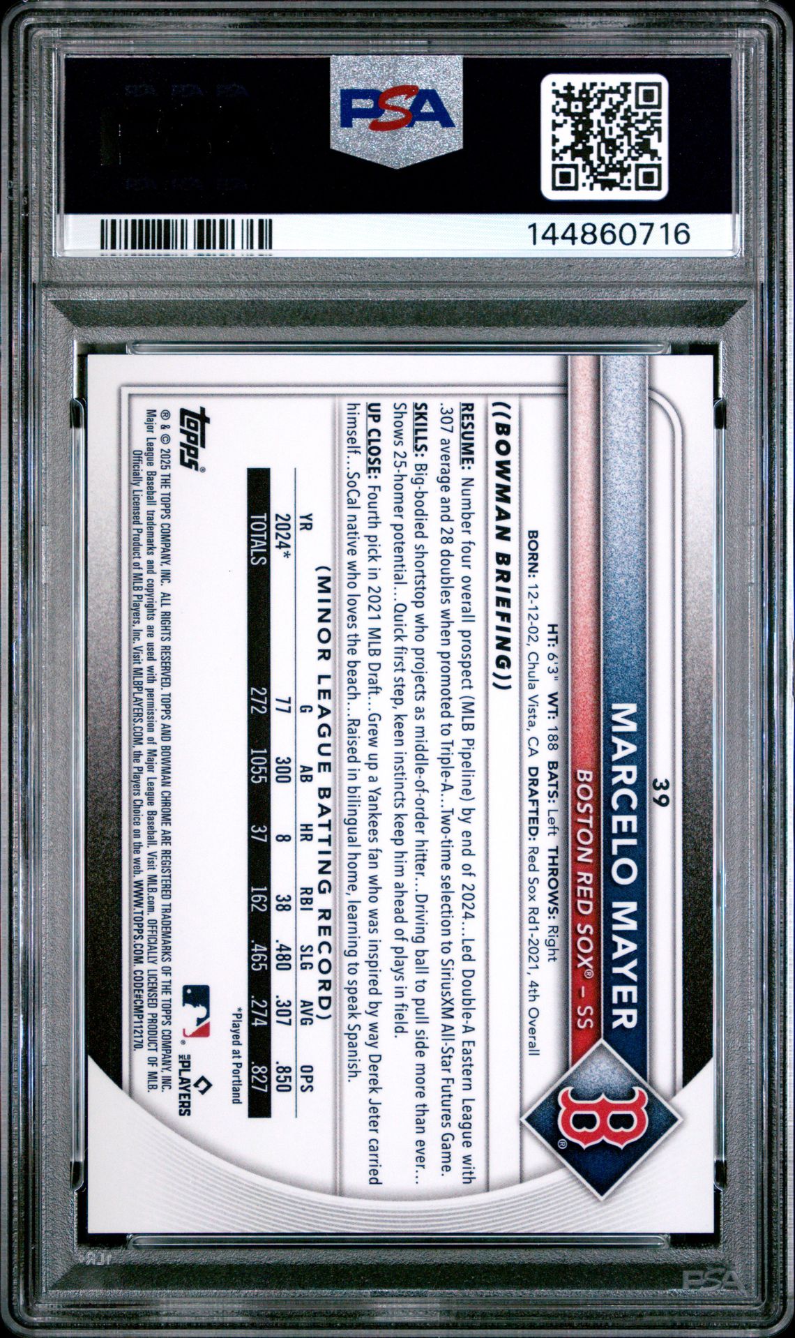 2025 Bowman Chrome Marcelo Mayer #39 (Etched In Glass Variation) Gem Mt 10 back