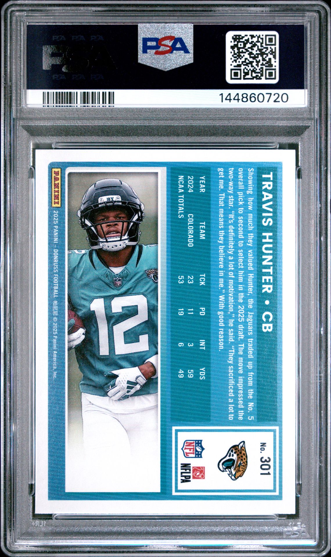 2025 Panini Donruss Travis Hunter #301 Mint 9 back
