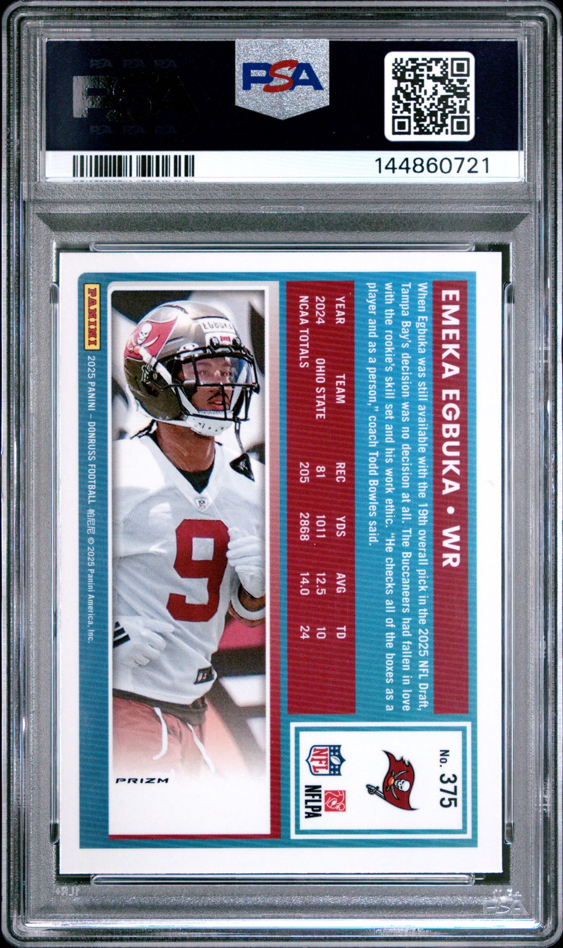 2025 Panini Donruss Emeka Egbuka #375 (Optic Preview-Red Pandora) Nm-Mt 8 back